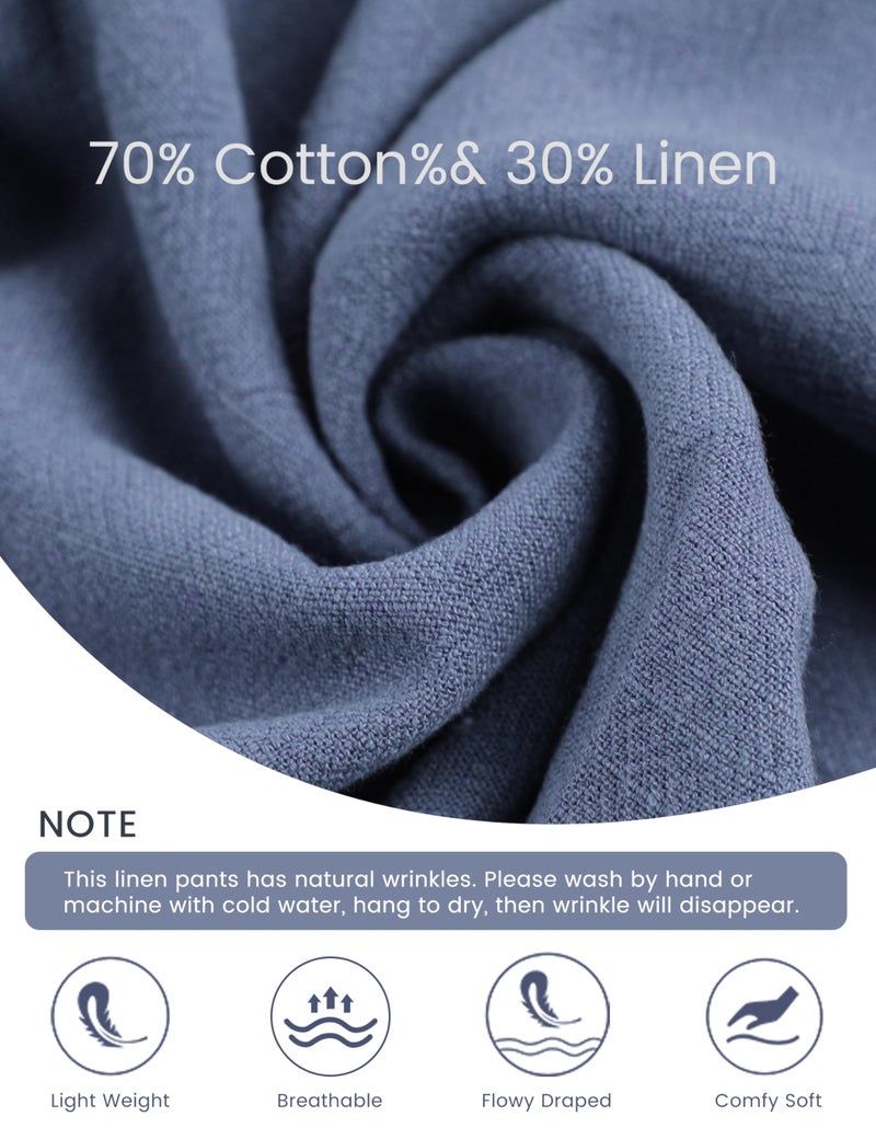 Hooever Womens Cotton Linen Pants Casual Button Up High Waisted Wide Leg Trousers(reyBlue-S) Greyblue - Image 5