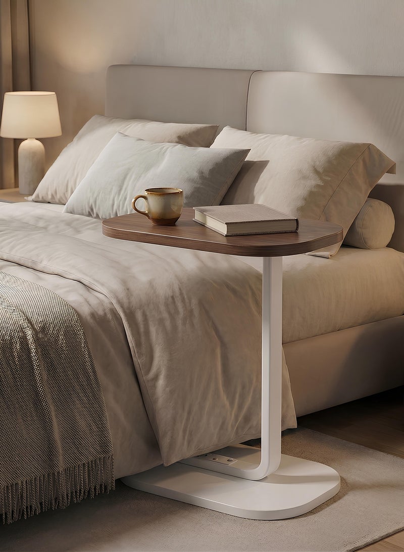 Taimi C-Shaped Side Table Elegant Design with Metal Frame, Sofa Side Coffee Table, Side Table for Living Room, Bedroom, Office, Balcony -Easy Assembly- 60x28x39cm - Brown Color With White Frame - Image 3