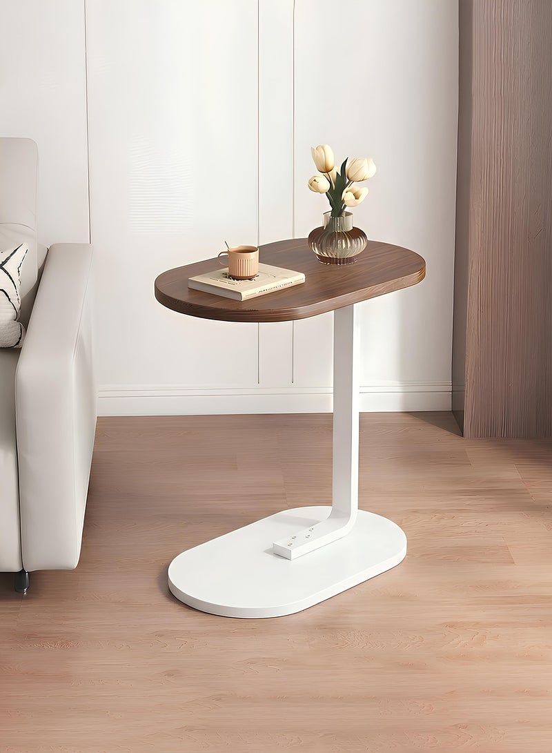 Taimi C-Shaped Side Table Elegant Design with Metal Frame, Sofa Side Coffee Table, Side Table for Living Room, Bedroom, Office, Balcony -Easy Assembly- 60x28x39cm - Brown Color With White Frame - Image 2