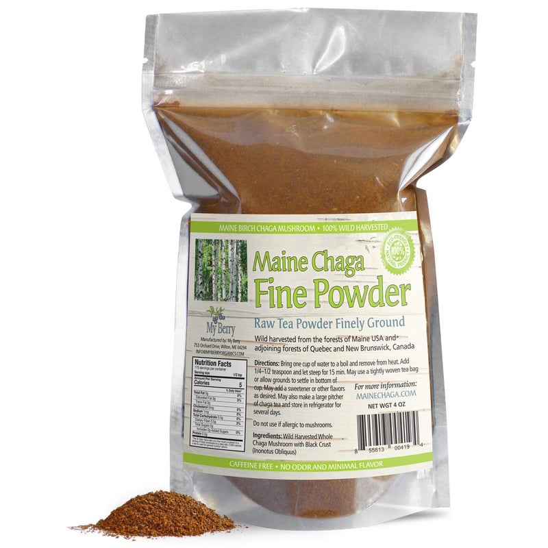MY BERRY Maine Chaga Tea Fine Mushroom Powder, No Pesticides, 100% Wild-Harvested in Maine & Atlantic Canada, Not an Extract but Whole Raw Powder, 4oz, Not sourced from Overseas, Pesticide Free - Image 1
