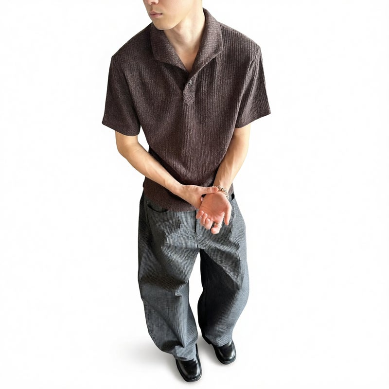 Men's Short Sleeve Polo Shirt with Cat Eye Buttons and Italian Roman Collar - Image 1