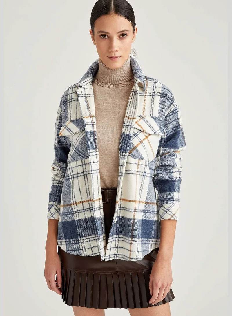 DeFacto Woman Woven Top Shacket Shirt Neck Long Sleeve Tunic