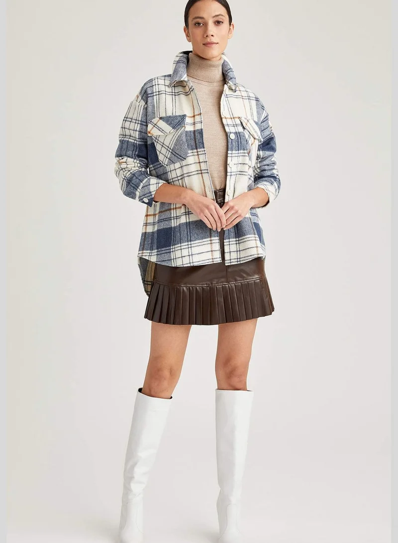 DeFacto Woman Woven Top Shacket Shirt Neck Long Sleeve Tunic