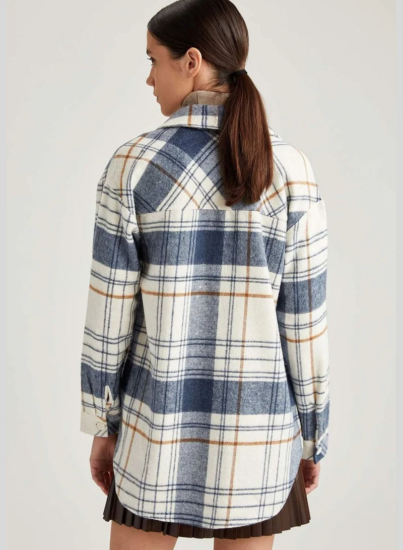 DeFacto Woman Woven Top Shacket Shirt Neck Long Sleeve Tunic
