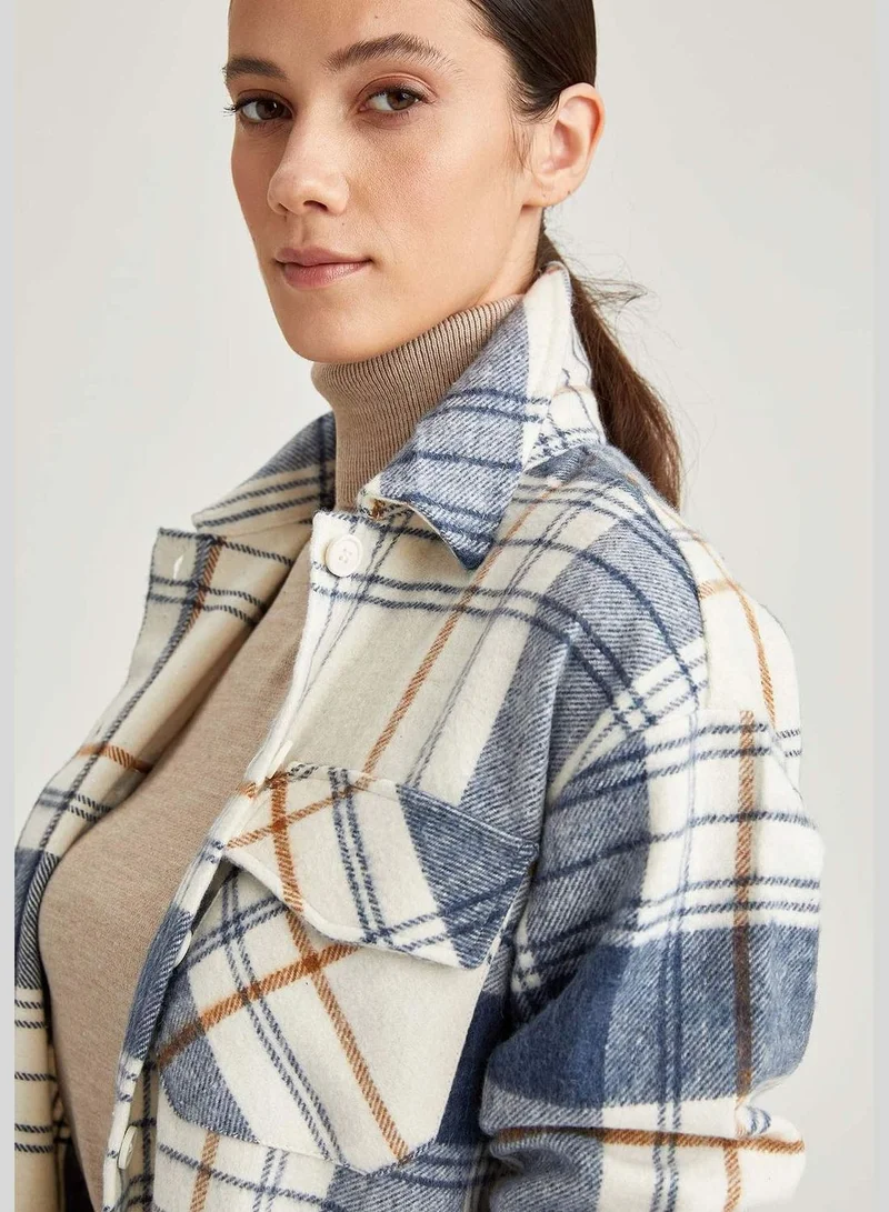 DeFacto Woman Woven Top Shacket Shirt Neck Long Sleeve Tunic