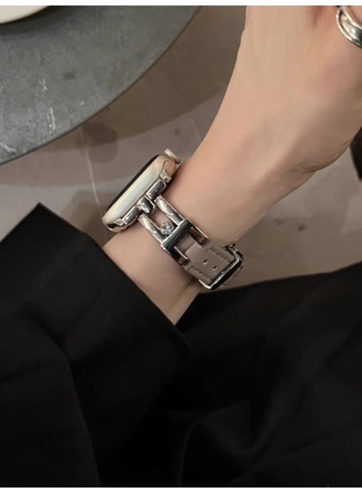Metal Leather erfly Buckle Strap Grey Suitable For 42MM (iWatch 1-3 generations)Use - Image 4