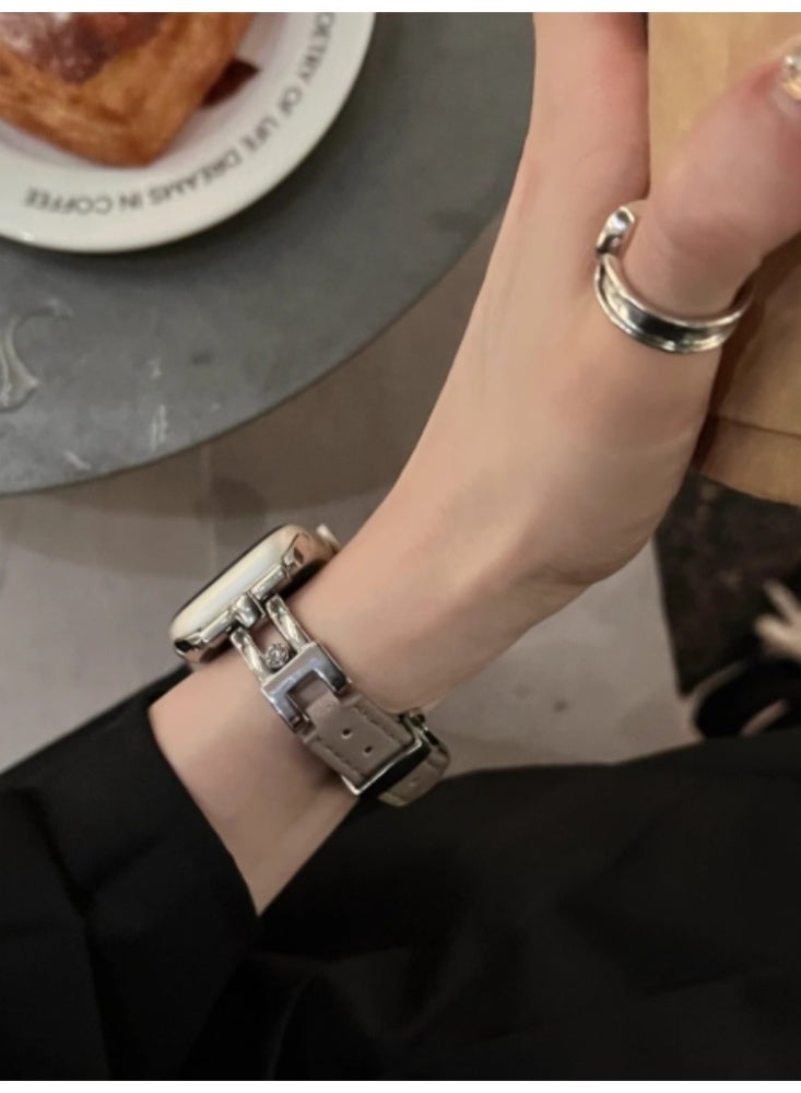 Metal Leather erfly Buckle Strap Grey Suitable For 42MM (iWatch 1-3 generations)Use - Image 1