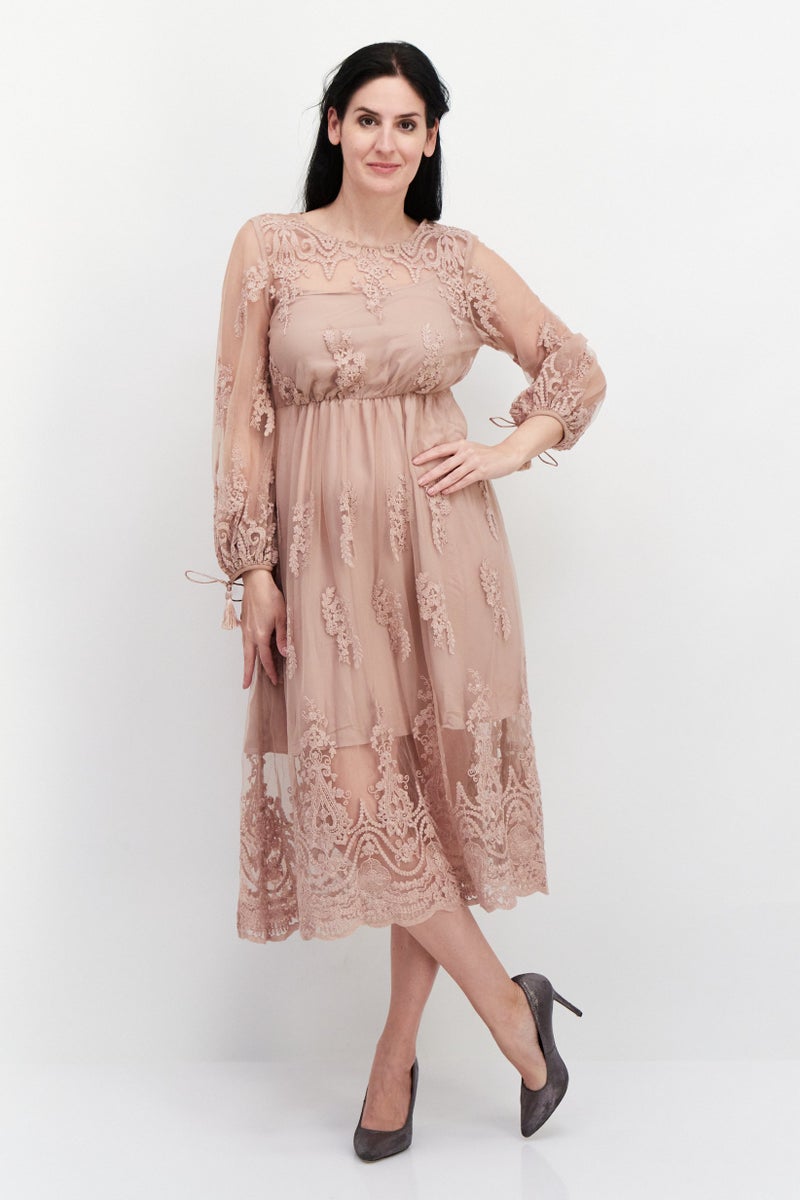 VERO MODA فستان ميدي كاجوال مزخرف للنساء، بلش - Image 1