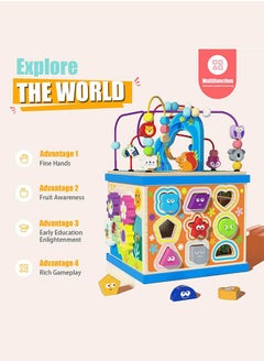 Aurlar Toddlers Wooden Cube Montessori 6 In 1 Activity Board Toys, Multi-functional Educational Toys Shape Matching, Number Letters, Animal Clock, Maze Toys  - Image 4