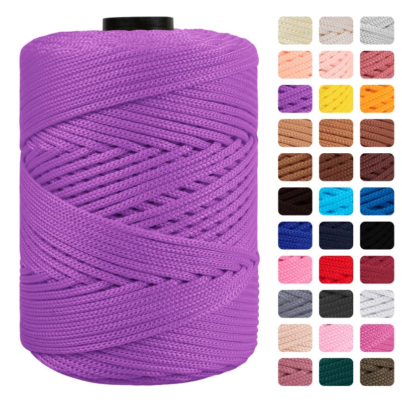 CAMAL Polypropylene Cord 3mm 185 Yards Colorful Polyester Yarn Handmade Knitting Thread Macrame Cord 3mm for Crochet Bags DIY Crafts Plant Hangers Making Macrame ProjectLight Purple