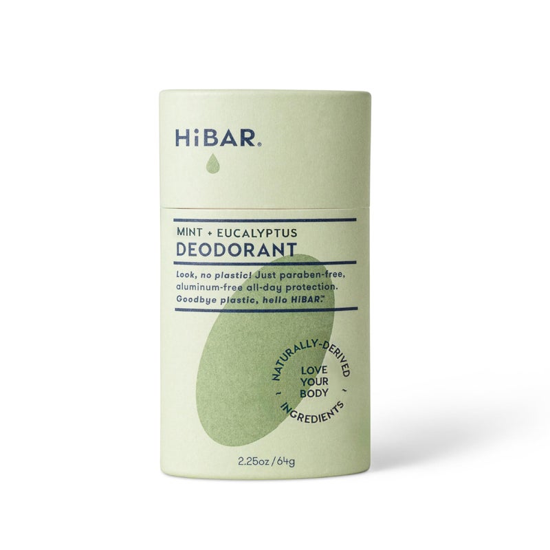 HiBAR - Eucalyptus & Mint Plastic Free Deodorant - Natural Deodorant - All-Day Protection - With Sunflower Seed Wax, Rice Bran & Shea Butter - Plastic, Paraben & Aluminum-Free - Vegan - 1 Pack