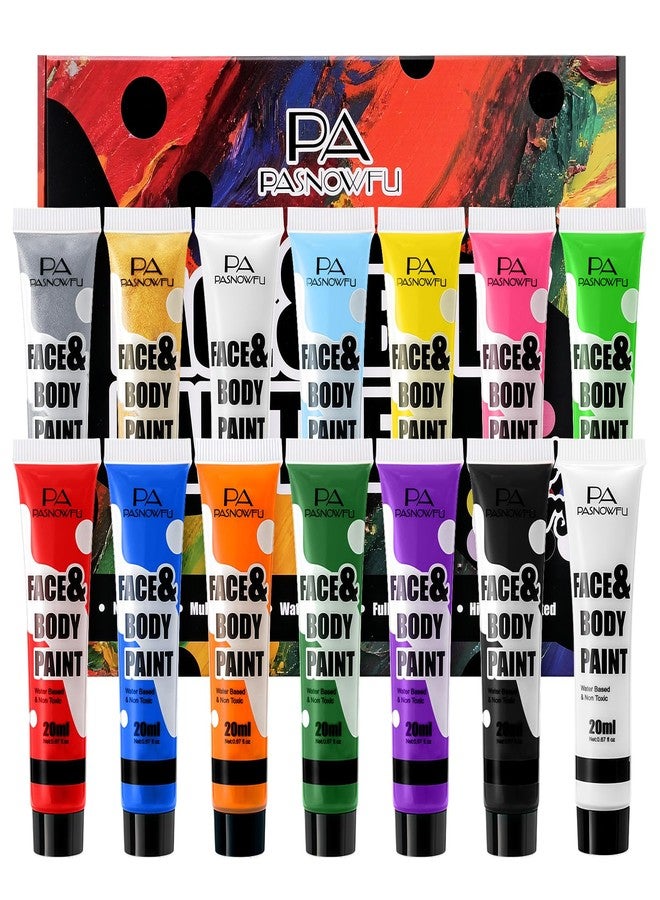 PASNOWFU 14 Colors Face Body Painting Kit, Full Coverage Water Based Face Paint Set for Cosplay Skull Joker Zombie Vampire, Highly Pigmented Body Paint Cream for Adult Carnival Halloween SFX Makeup - Image 1