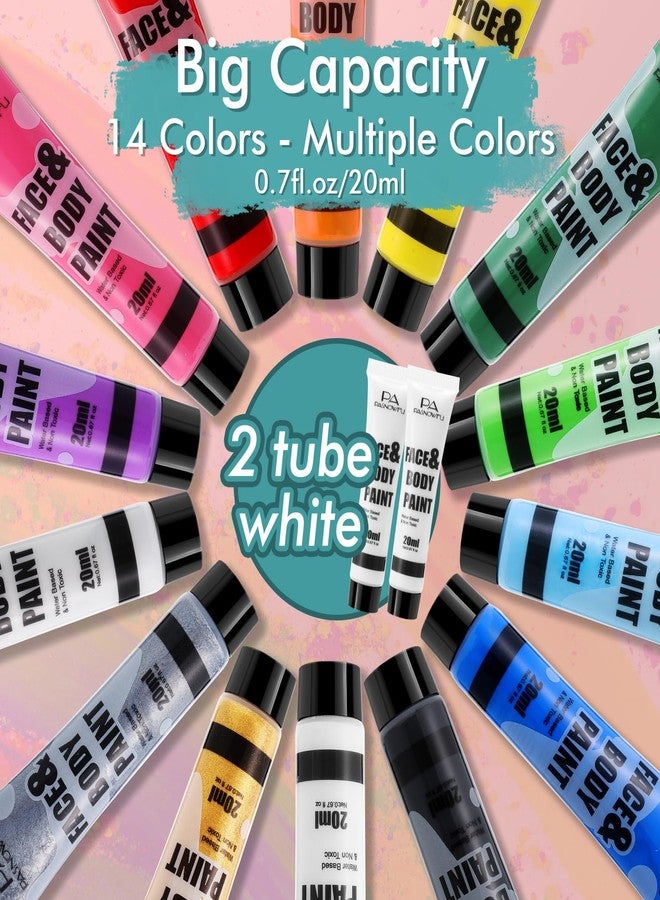PASNOWFU 14 Colors Face Body Painting Kit, Full Coverage Water Based Face Paint Set for Cosplay Skull Joker Zombie Vampire, Highly Pigmented Body Paint Cream for Adult Carnival Halloween SFX Makeup - Image 2