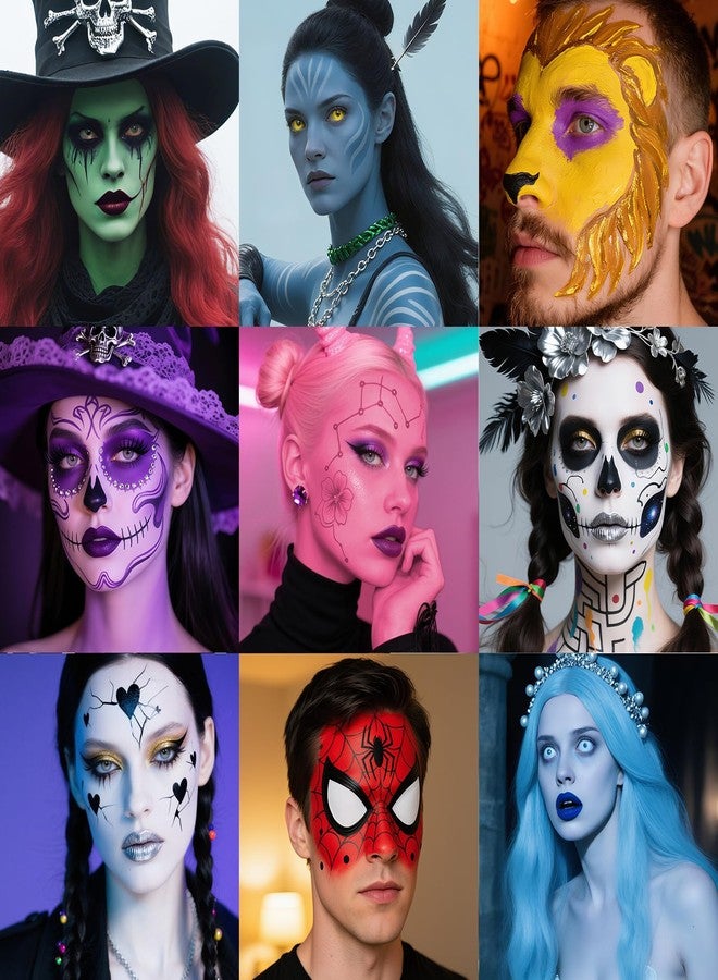 PASNOWFU 14 Colors Face Body Painting Kit, Full Coverage Water Based Face Paint Set for Cosplay Skull Joker Zombie Vampire, Highly Pigmented Body Paint Cream for Adult Carnival Halloween SFX Makeup - Image 5
