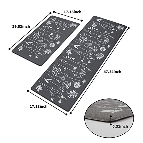 Rempry 2 Pcs Kitchen Rugs and Mats, Cushioned Anti-Fatigue Floor Mat, PVC Non-Slip Waterproof Kitchen Rug Set for Kitchen, Office, Sink 17"x47"+17"x29" (Grey) - Image 2