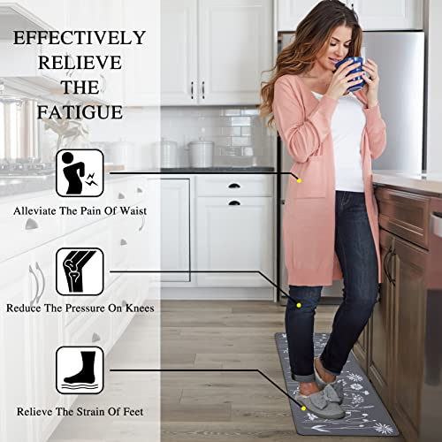 Rempry 2 Pcs Kitchen Rugs and Mats, Cushioned Anti-Fatigue Floor Mat, PVC Non-Slip Waterproof Kitchen Rug Set for Kitchen, Office, Sink 17"x47"+17"x29" (Grey) - Image 3