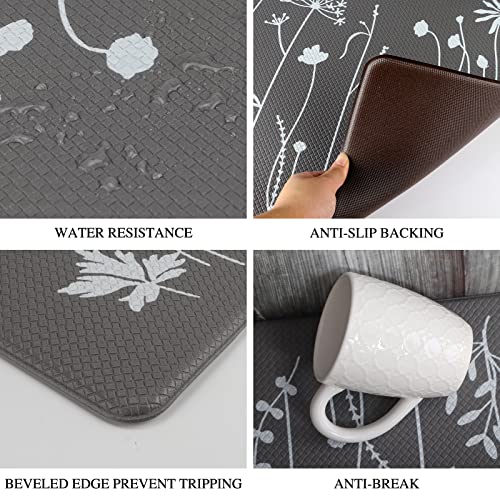 Rempry 2 Pcs Kitchen Rugs and Mats, Cushioned Anti-Fatigue Floor Mat, PVC Non-Slip Waterproof Kitchen Rug Set for Kitchen, Office, Sink 17"x47"+17"x29" (Grey) - Image 5