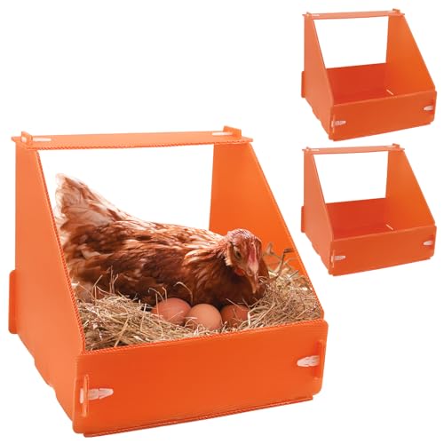 Touri 3 Pack Durable Chicken Nesting Boxes for Laying Eggs for Hens Ducks and Poultry, Orange - Image 1