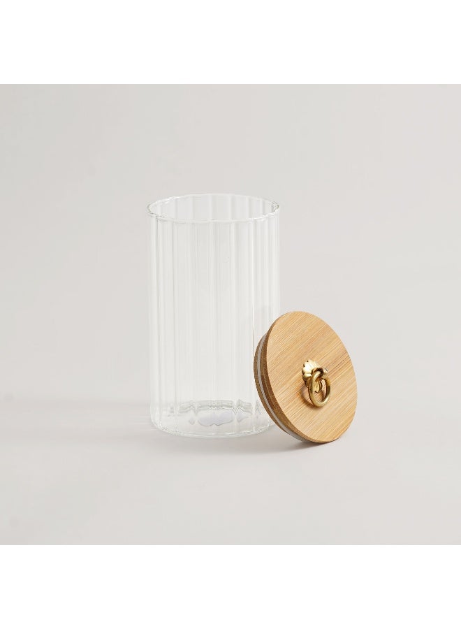 ALBERTO وعاء زجاجي مضلع بغطاء من الخيزران 9*9*15.5 سم - Image 2