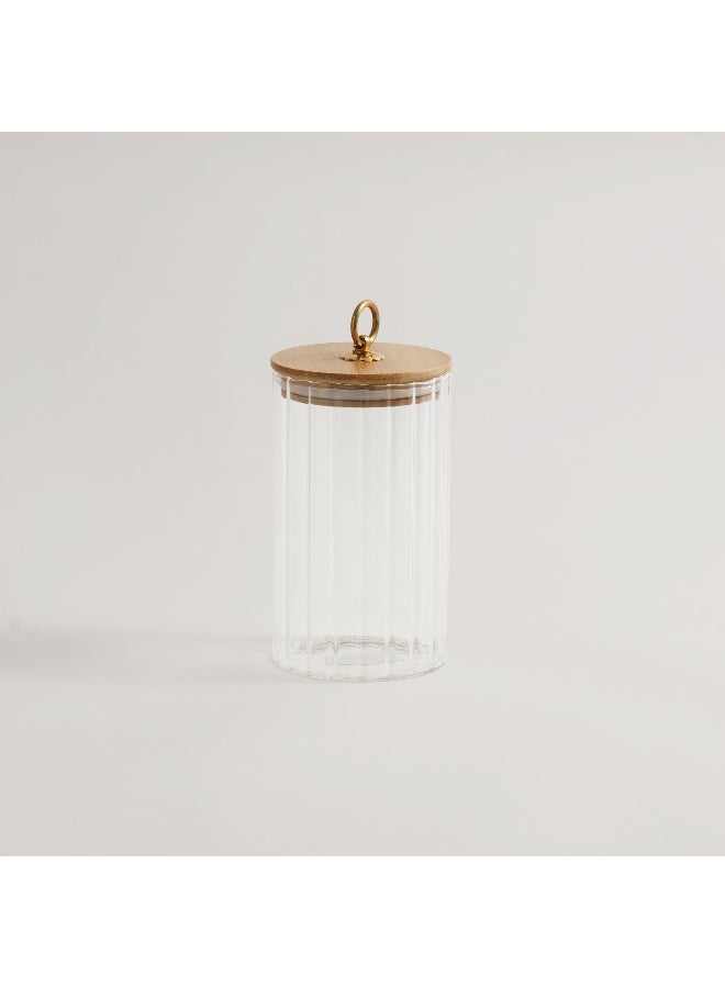 ALBERTO وعاء زجاجي مضلع بغطاء من الخيزران 9*9*15.5 سم - Image 1