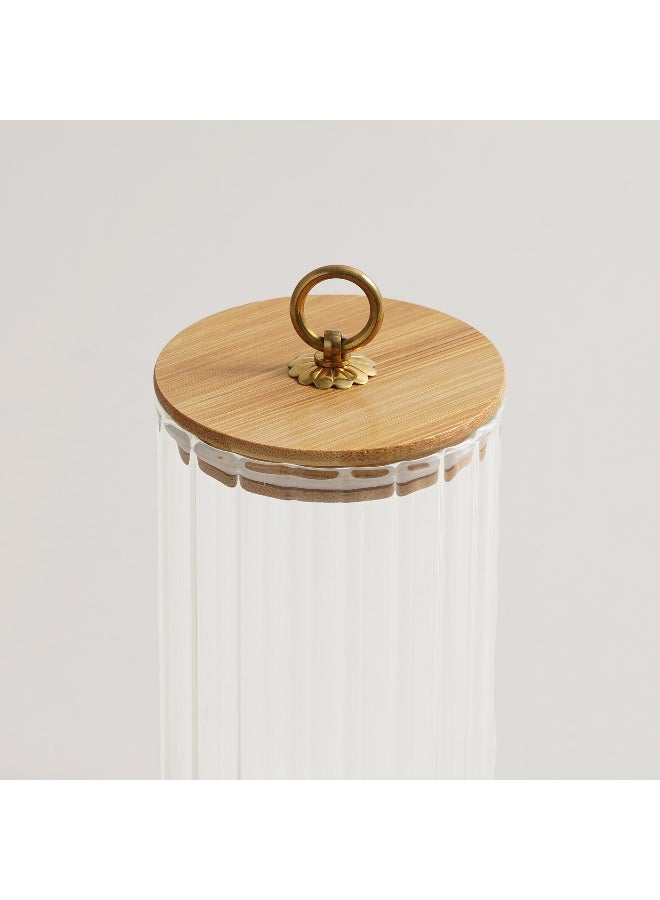 ALBERTO وعاء زجاجي مضلع بغطاء من الخيزران 9*9*15.5 سم - Image 3