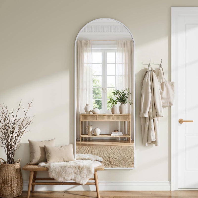 WISSMIELS Full Length Mirror - 57" x 20" Arched Floor Mirror/Wall Mounted Aluminum Alloy Frame Full Body Mirrors for Bathroom Living Room Bedroom and Entryway, White - Image 3