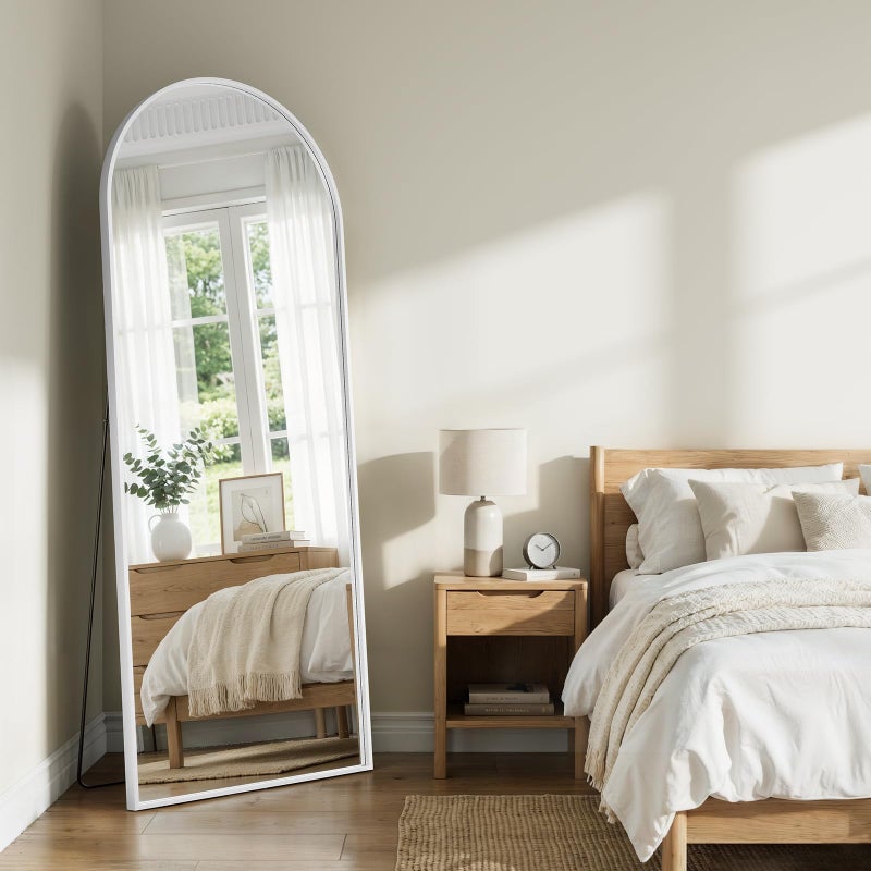 WISSMIELS Full Length Mirror - 57" x 20" Arched Floor Mirror/Wall Mounted Aluminum Alloy Frame Full Body Mirrors for Bathroom Living Room Bedroom and Entryway, White - Image 5