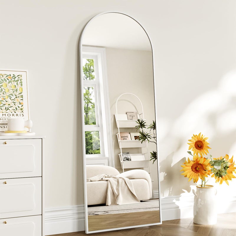 WISSMIELS Full Length Mirror - 57" x 20" Arched Floor Mirror/Wall Mounted Aluminum Alloy Frame Full Body Mirrors for Bathroom Living Room Bedroom and Entryway, White - Image 1