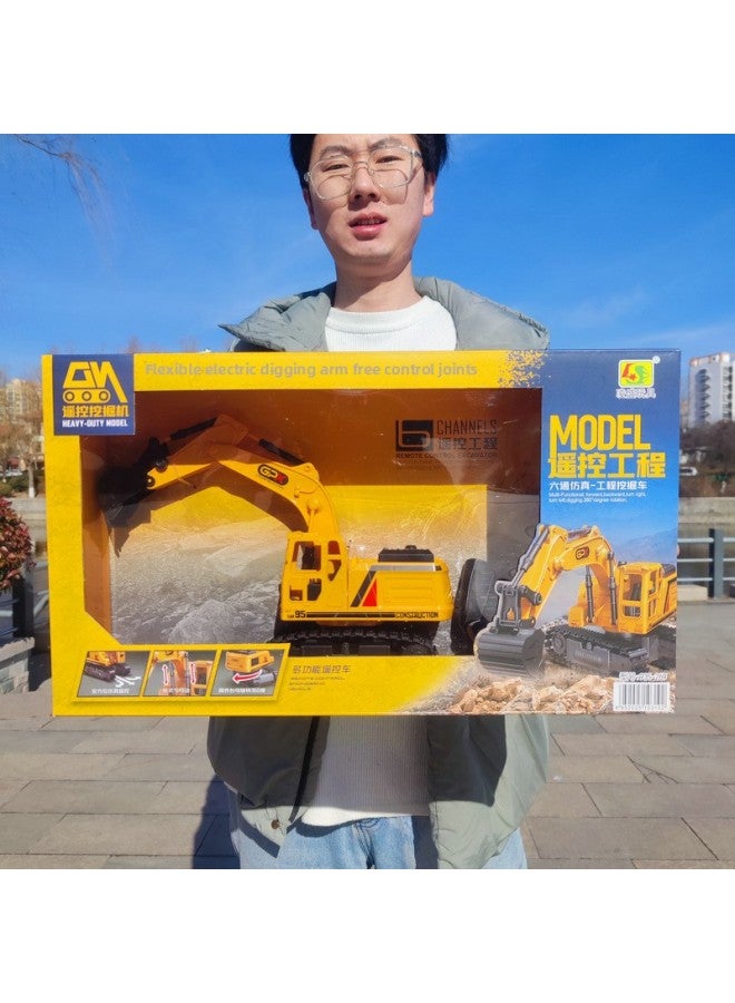 Boys' Six-channel Electric Wireless Remote Control Excavator Suit Children's Toy Remote Control Car Gift Box Training Class Gift-Color:Six-channel Remote Control Excavator 935-269 - Image 2