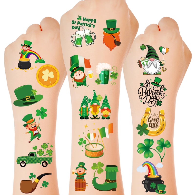 Huskein 100 PCS St Patricks Day Tattoos, Irish Themed St Patricks Day Accessories with Green Clover, St Patricks Day Temporary Tattoos for St Patricks Day Party Favors Decorations Parade - Image 1
