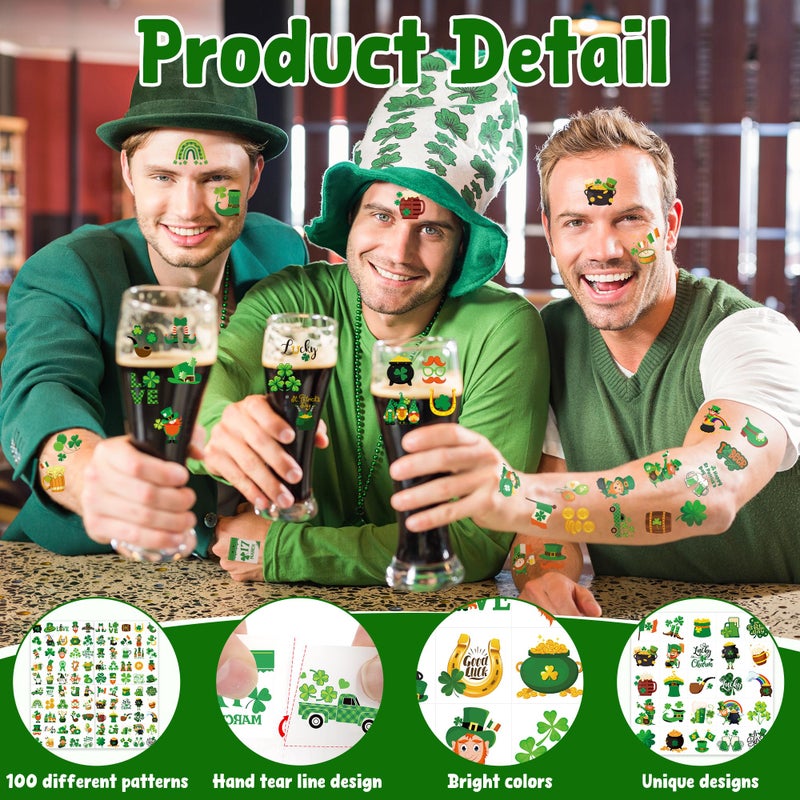 Huskein 100 PCS St Patricks Day Tattoos, Irish Themed St Patricks Day Accessories with Green Clover, St Patricks Day Temporary Tattoos for St Patricks Day Party Favors Decorations Parade - Image 3