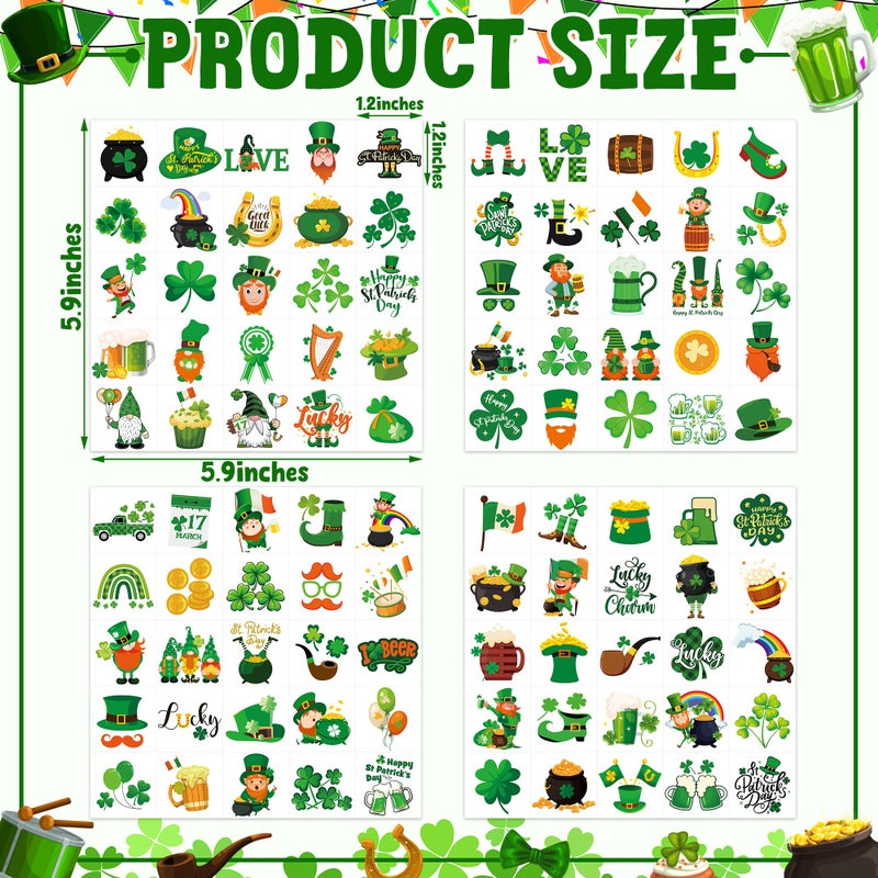 Huskein 100 PCS St Patricks Day Tattoos, Irish Themed St Patricks Day Accessories with Green Clover, St Patricks Day Temporary Tattoos for St Patricks Day Party Favors Decorations Parade - Image 2