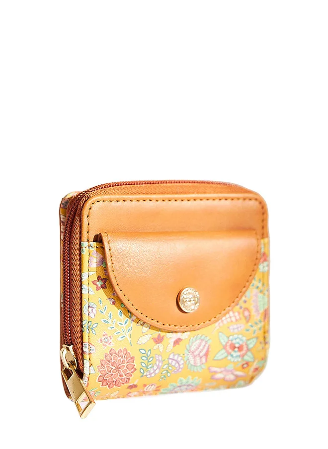 Chumbak Batik Bloom Mini Wallet, Mustard