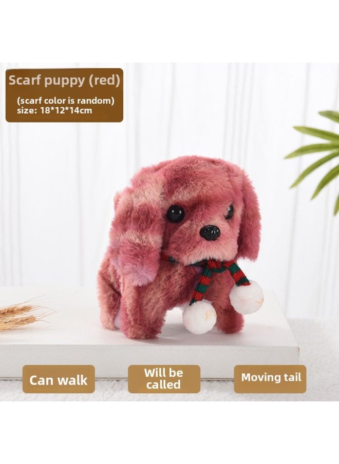 Toy Dog Children Plush Electric Toy Walking Dog Electric Dog Stall Electronic Puppy Pet-Colour:Scarf Dog [red]  - Image 1