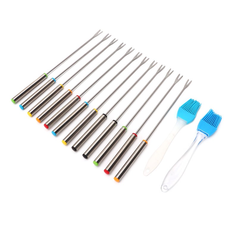 Fondue Forks: Stainless Steel, Rustproof & Reusable - Colored Heat Resistant Handle, Moderate Length Fondue Sticks for Dinner Parties, Picnics, Family Gatherings - Image 4