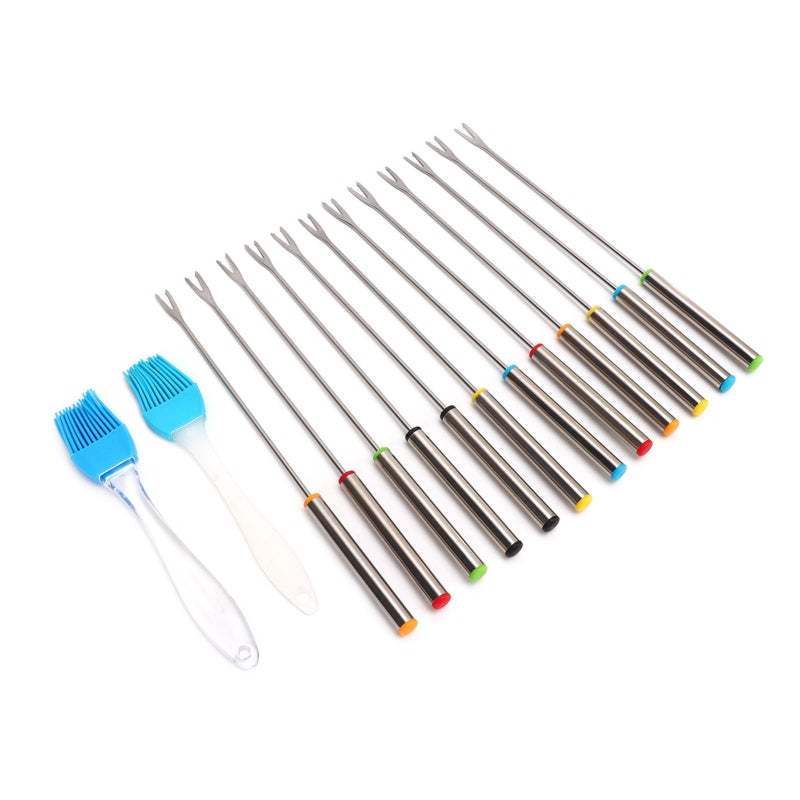 Fondue Forks: Stainless Steel, Rustproof & Reusable - Colored Heat Resistant Handle, Moderate Length Fondue Sticks for Dinner Parties, Picnics, Family Gatherings - Image 3