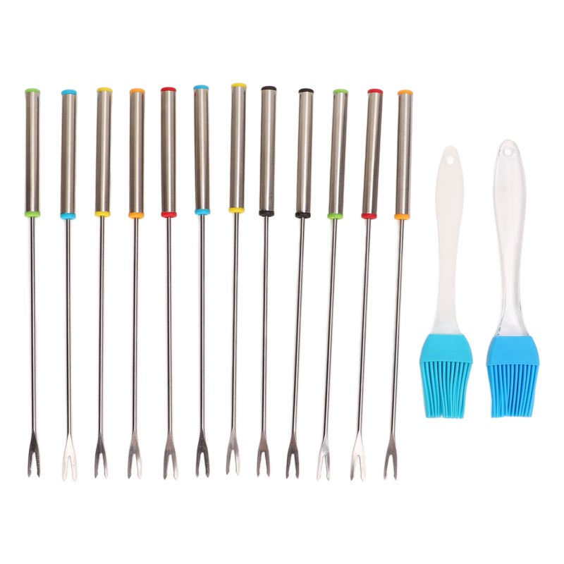Fondue Forks: Stainless Steel, Rustproof & Reusable - Colored Heat Resistant Handle, Moderate Length Fondue Sticks for Dinner Parties, Picnics, Family Gatherings - Image 5