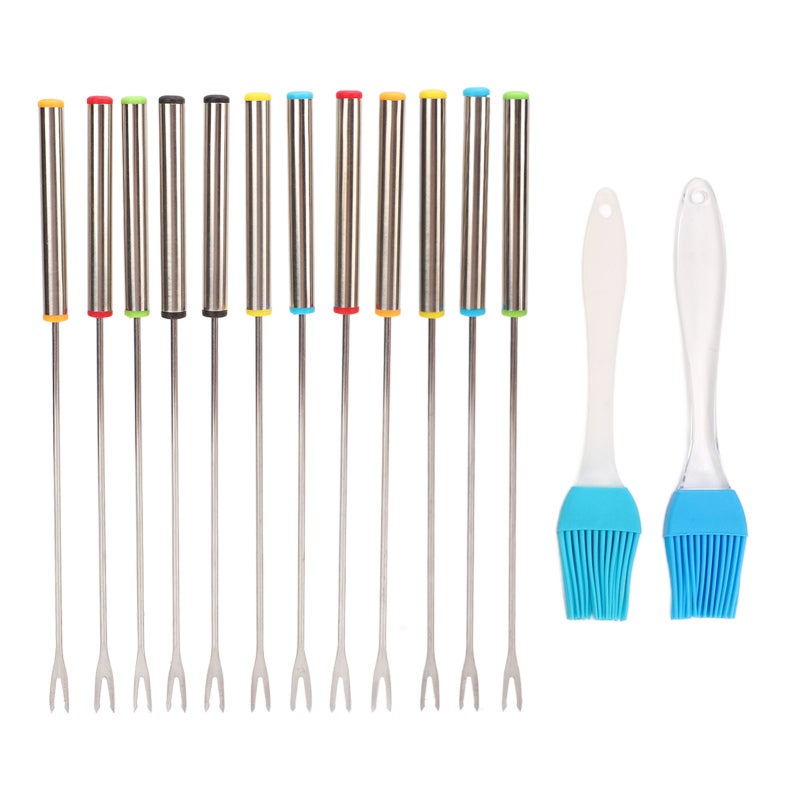 Fondue Forks: Stainless Steel, Rustproof & Reusable - Colored Heat Resistant Handle, Moderate Length Fondue Sticks for Dinner Parties, Picnics, Family Gatherings - Image 2