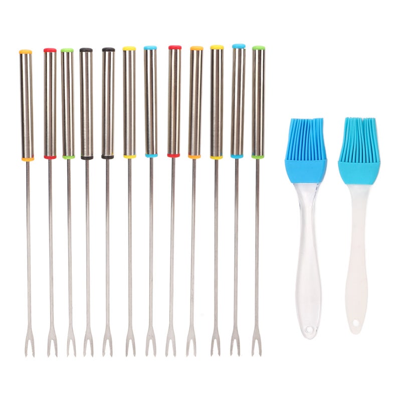 Fondue Forks: Stainless Steel, Rustproof & Reusable - Colored Heat Resistant Handle, Moderate Length Fondue Sticks for Dinner Parties, Picnics, Family Gatherings - Image 1