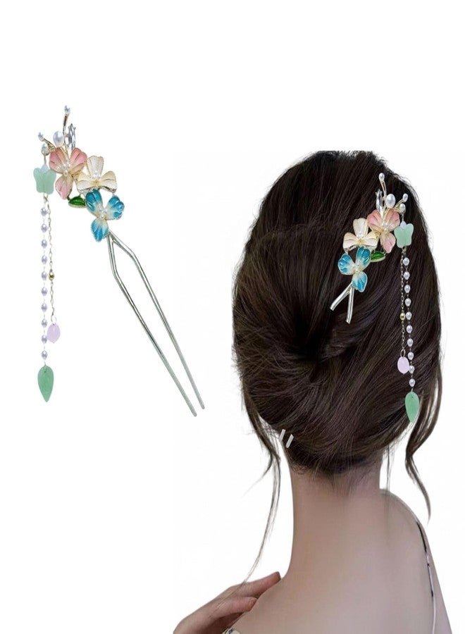 ECLATE ACCESSORIES Flower tessel Metal U Shaped Hairpin, Vintage Hair Chignon Bun Stick, Juda Pins, Multi Colour, 1 Piece - Image 1