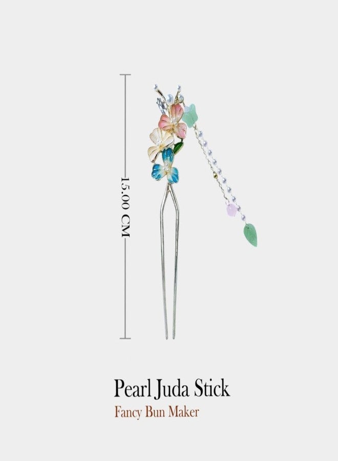 ECLATE ACCESSORIES Flower tessel Metal U Shaped Hairpin, Vintage Hair Chignon Bun Stick, Juda Pins, Multi Colour, 1 Piece - Image 3