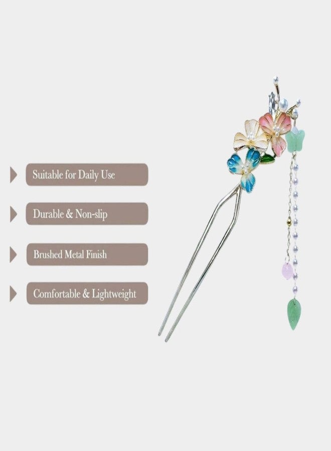 ECLATE ACCESSORIES Flower tessel Metal U Shaped Hairpin, Vintage Hair Chignon Bun Stick, Juda Pins, Multi Colour, 1 Piece - Image 4
