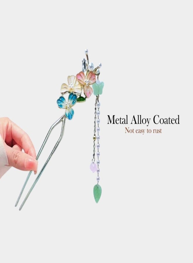 ECLATE ACCESSORIES Flower tessel Metal U Shaped Hairpin, Vintage Hair Chignon Bun Stick, Juda Pins, Multi Colour, 1 Piece - Image 2