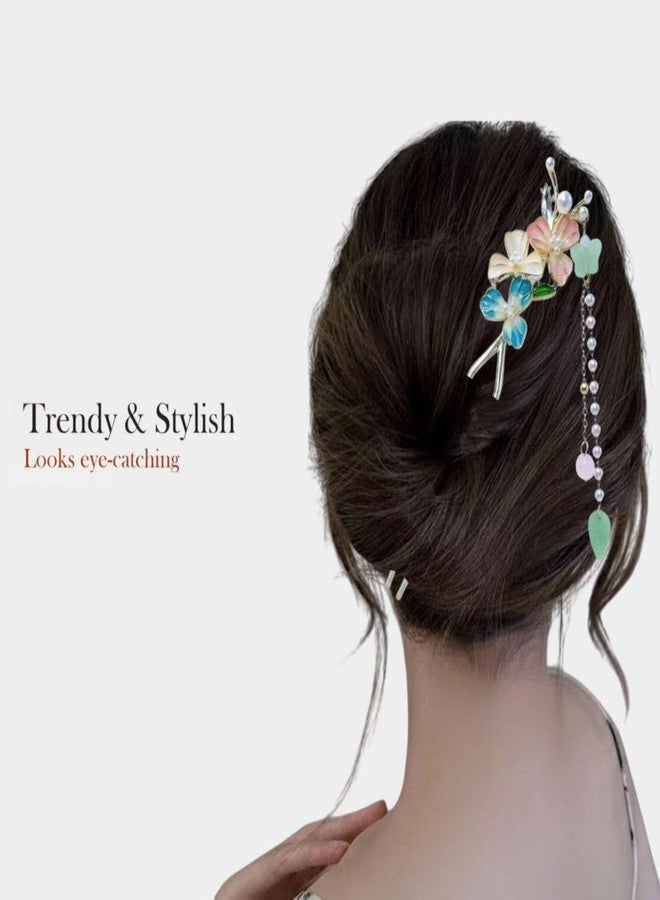 ECLATE ACCESSORIES Flower tessel Metal U Shaped Hairpin, Vintage Hair Chignon Bun Stick, Juda Pins, Multi Colour, 1 Piece - Image 5