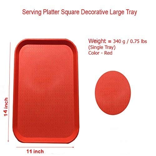 Urmila Plastic® Serving Tray Platter Rectangular Shape Plastic Trays for Drink Breakfast Tea Dinner Coffee Salad Food for Dinning Table Home Kitchen 11x14 Inches Red - Image 3