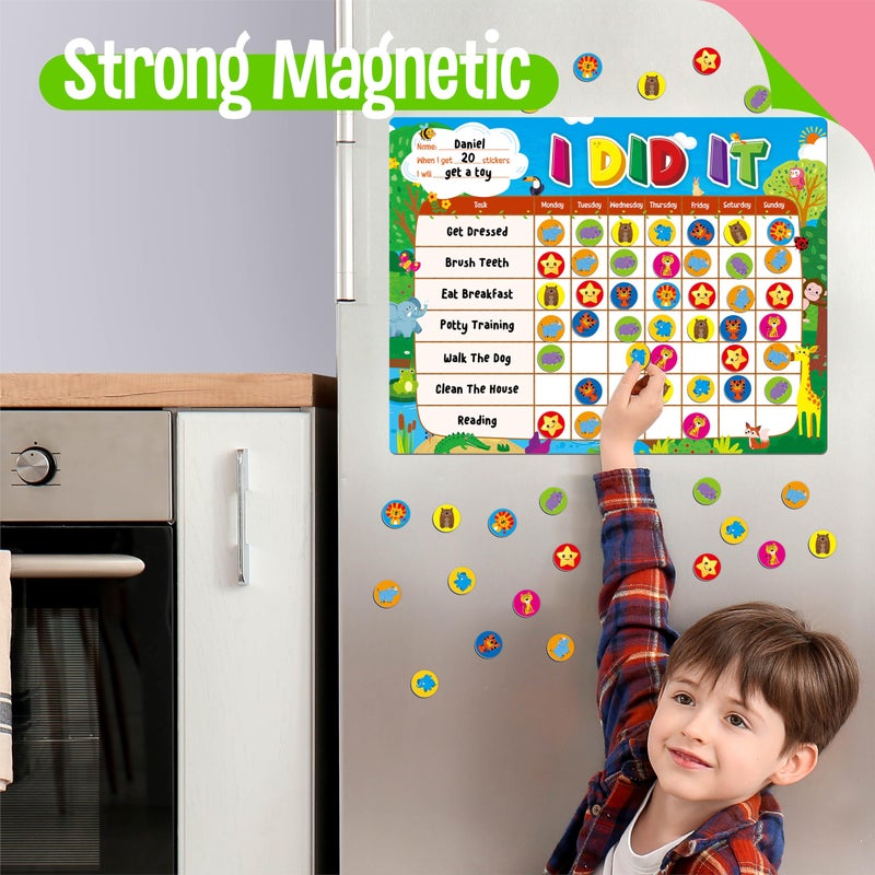 SpriteGru Magnetic Reward Chart, Dry Erase Task Board-One Chart & 72 Magnetic Reward Magnets, Jungle Theme Behavior Tracker for Daily Routine, Potty Training - Image 3