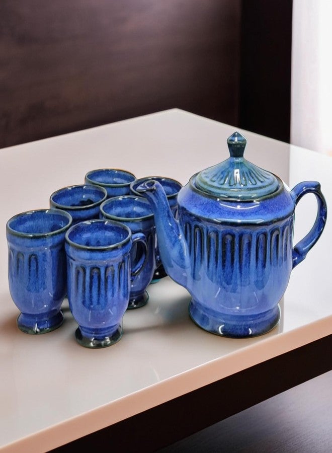 KITTENS Ceramic Tea Set with Kettle - Blue - 6 Handcrafted Cups (140ml Each) - Microwave & Dishwasher Safe - Food Grade Ceramic - Elegant Gifting & Daily Use - Image 2