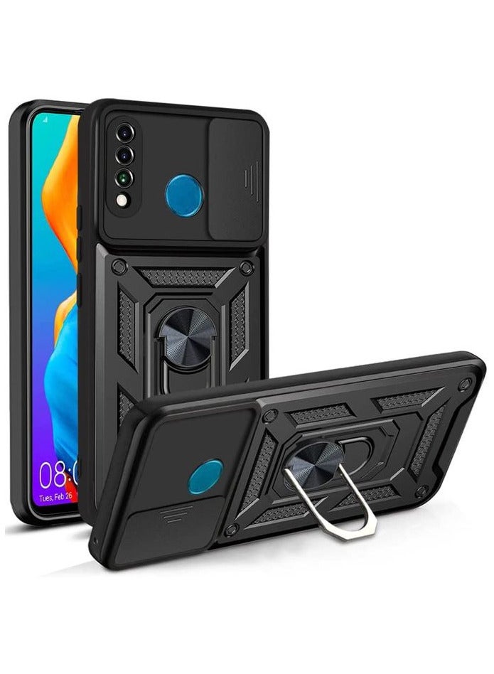 Shield Full Protection Case With Metal Ring &Slide Camera Cover For huawei p30 lite  - Image 1