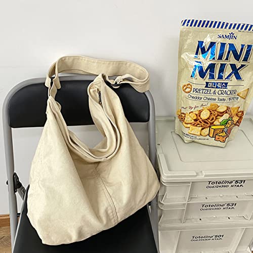 GAXOS Aesthetic Cute Messenger Bag for School Vintage White Canvas Crossbody for Women Shoulder Laptop Bag - Image 3