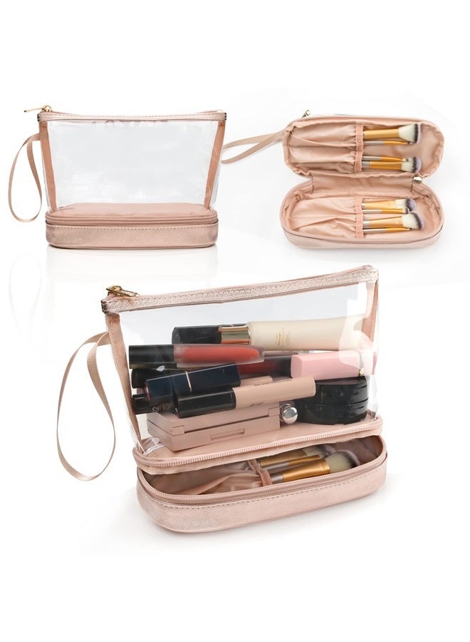 Ethereal Clear Makeup Bag, Rose Gold Makeup Organizer Bag Travel Makeup Bag for Women Small Cosmetic Bag Portable Makeup Bag for Purse Pencil Bag - Image 1